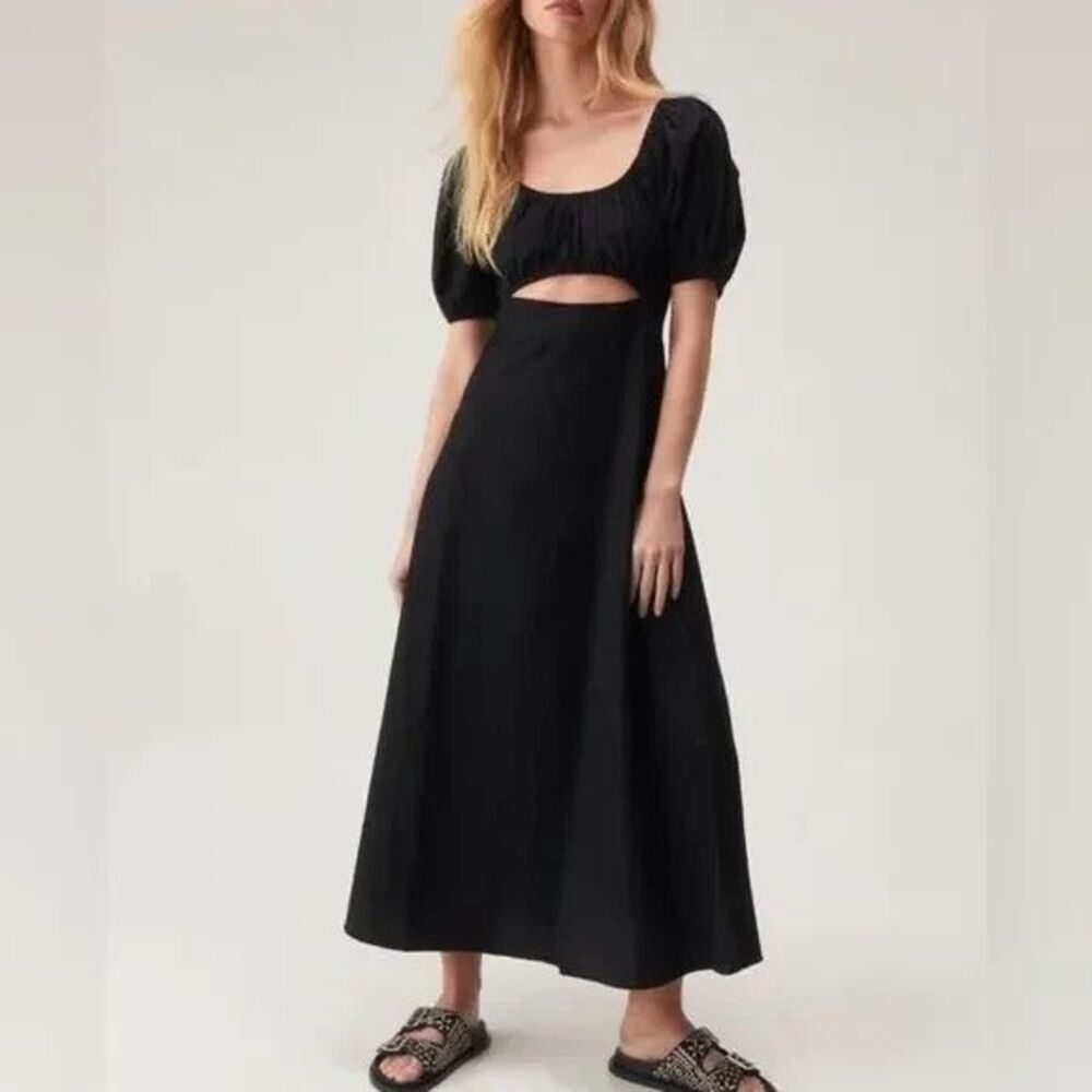 Black Maxi Dress Cottage Milkmaid Puff Sleeve Empire Waist Cutout Nasty Gal 2